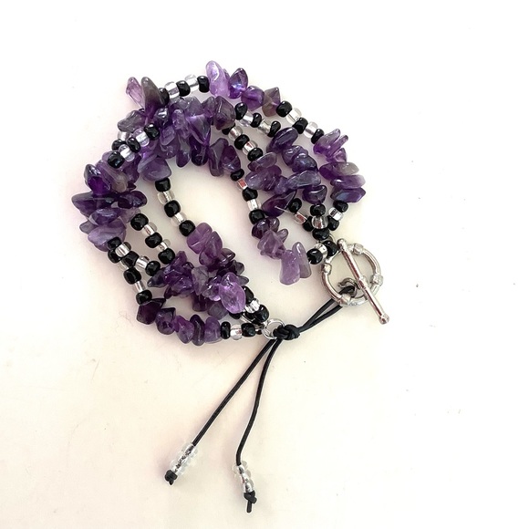 Handmade amethyst multi strand stack bracelet - Picture 4 of 8